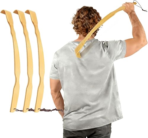 Renook 3 PCS Back Scratcher,17" Strong Sturdy Self-Massager Therapeutic Bamboo Wooden Back Scratchers for Scratching Itches,Best Gift for Father's