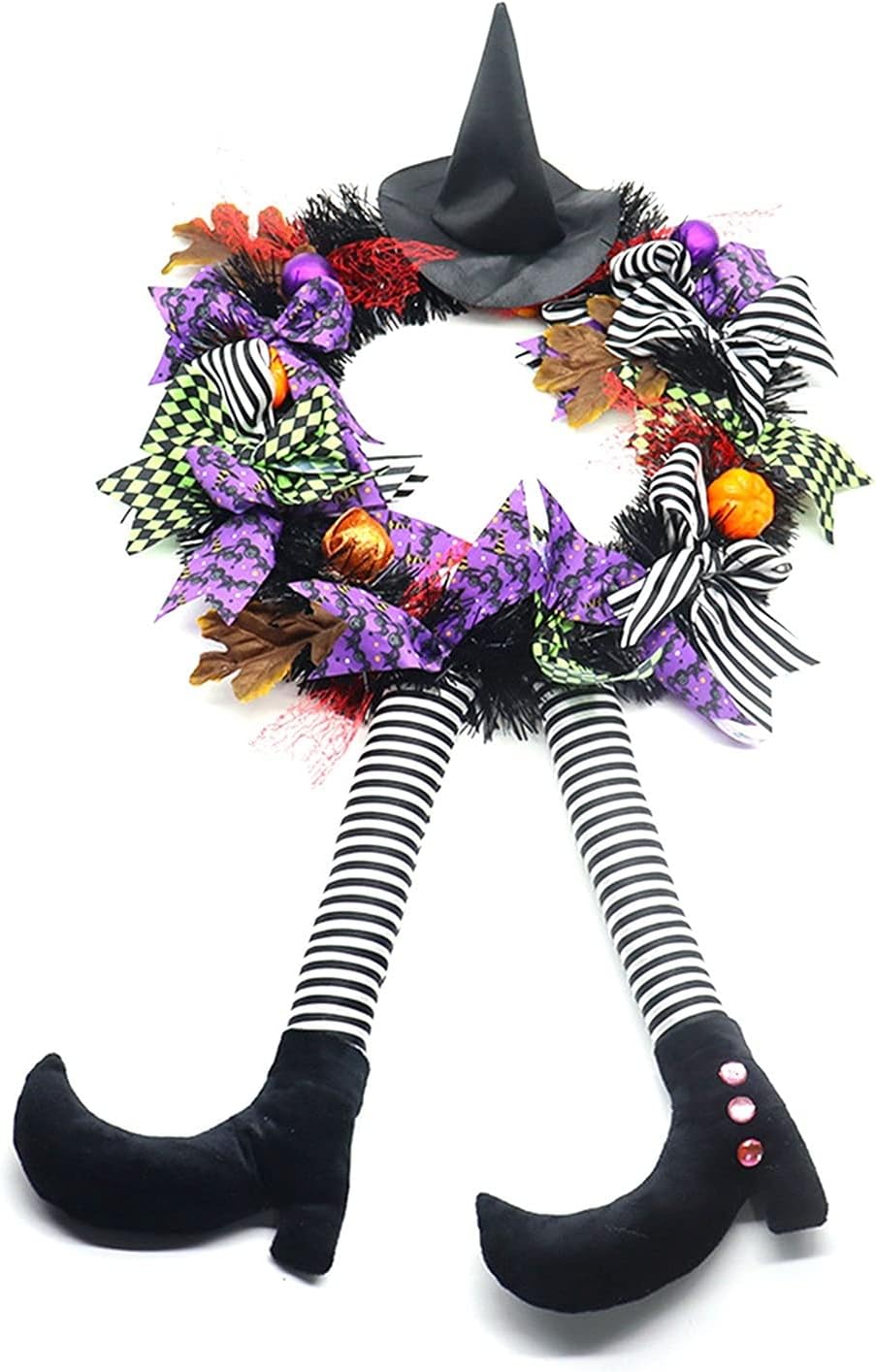 Fall Wreath Halloween Witch Wreath with Hat Artificial Ornaments Flower Garland Pumpkin Front Door Decoration for Party Supplies Cute Halloween Decoration Christmas Decorations - Image 1 of 5