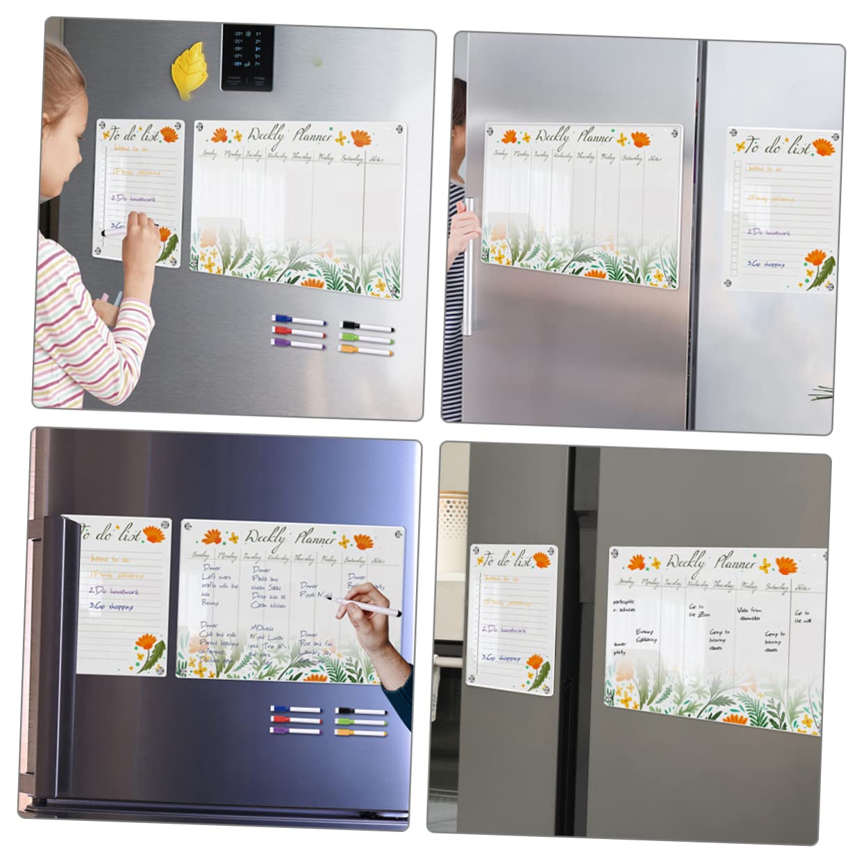 NUOBESTY Lavagna Magnetica per Frigorifero A3+a4 in Acrilico Trasparente, Cancellabile a Secco, Calendario Settimanale Magnetico, Promemoria Riutilizzabile per Ufficio, Scuola e Casa, Set