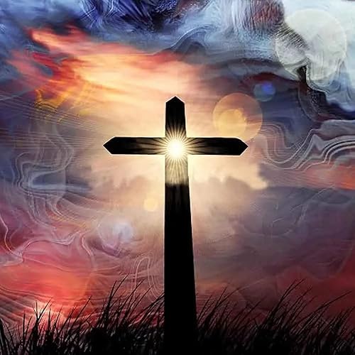 MZWSDH Kit de pintura de diamantes con cruz de cielo, pintura de diamante redonda completa 5D para adultos, religión, cruz, juego de pintura de