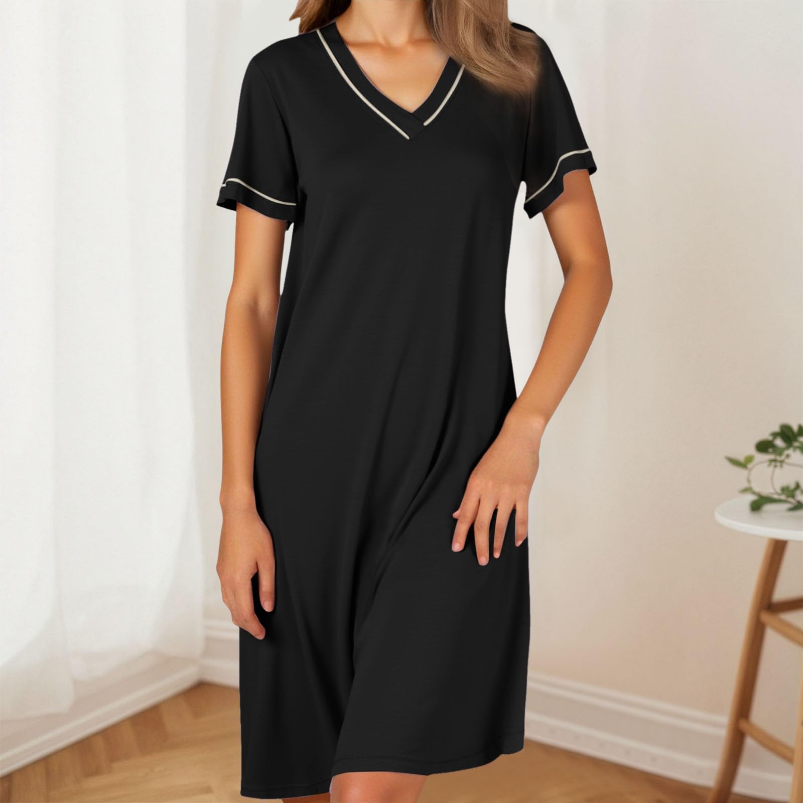 Genérico Camisones para Mujer con Sujetador Incorporado Cuello en V Manga Corta Informales Holgados cómodos Dormir