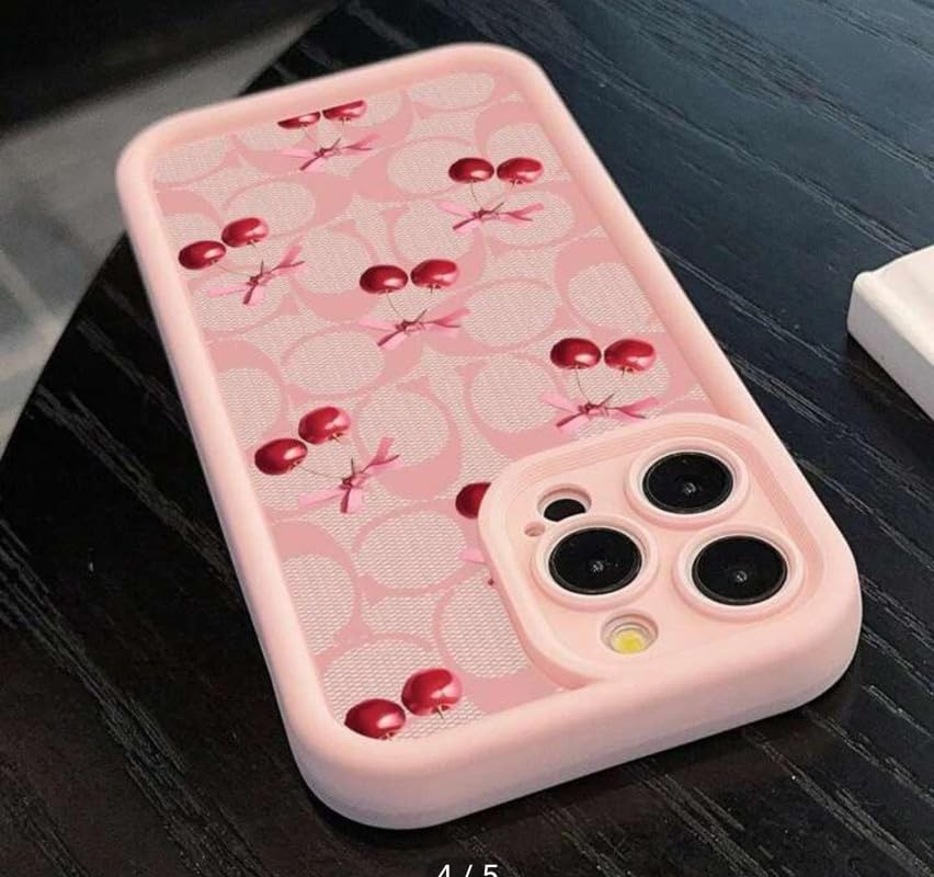 Image of COVERLY Cute Ball Cherry Back Case Cover for iPhone 12 Pro | Hot Pastel Pink Bow Knot Ribbon Design | Camera Lens Protection | Soft TPU Silicone Aesthetic Cover for Girls & Women (Pink, Shockproof)