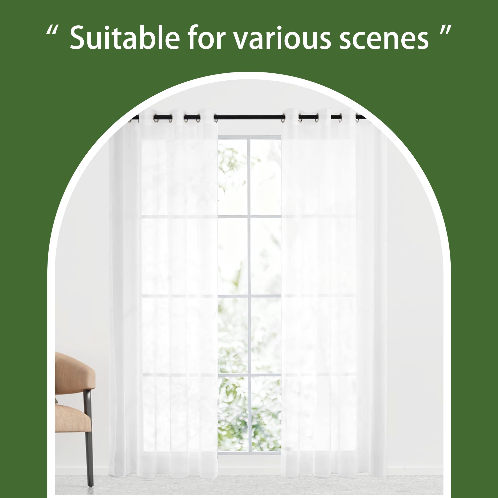 Voile Vorhänge 210 x 190 cm Polyester Transparent Schlaufengardinen Modern Langlebig für Wohnzimmer Schlafzimmer, Weiß