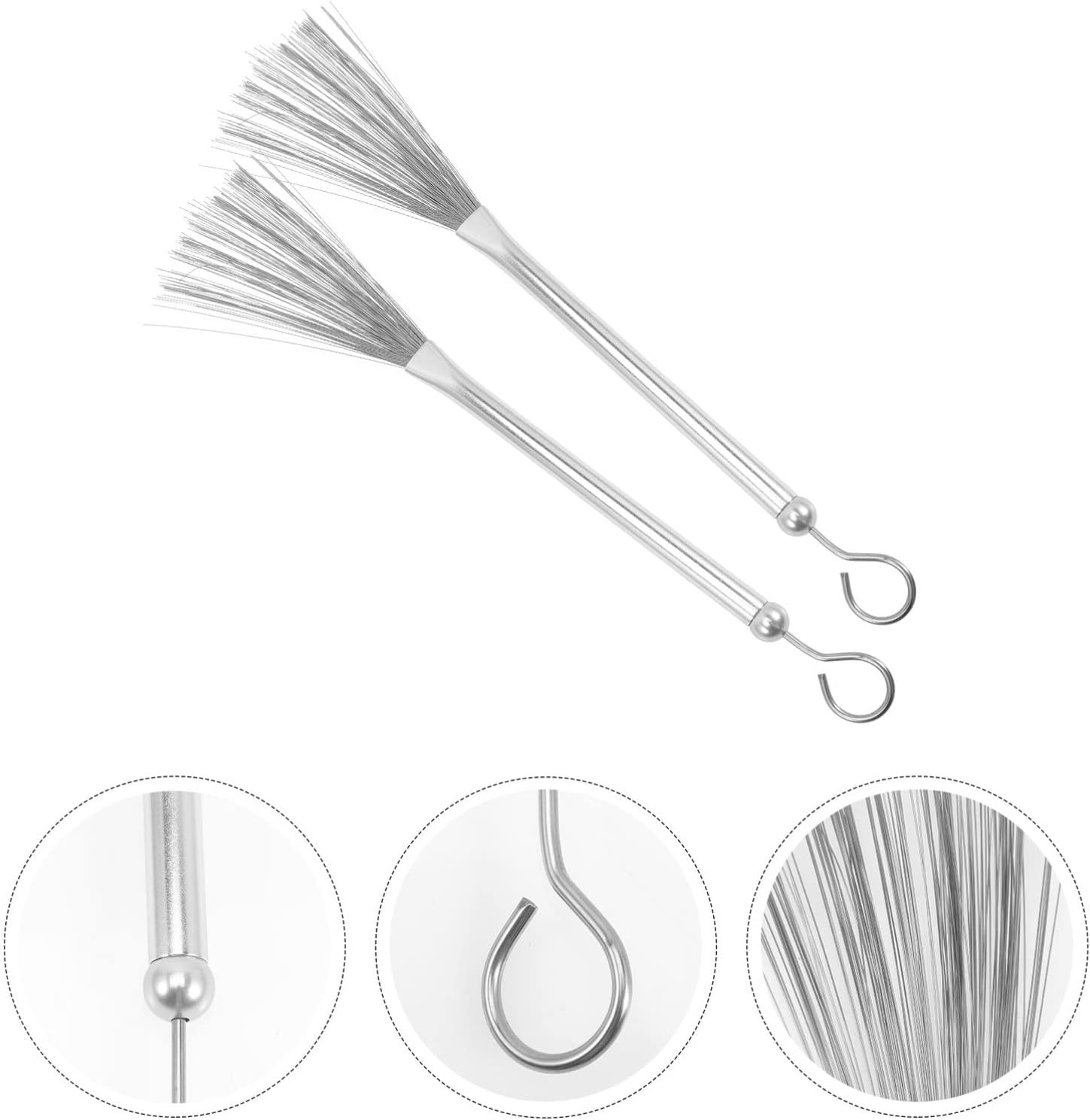 Vaguelly 2pcs Drum Brushes with Metal Handle Percussion Instrument Steel Wire Brush for Beginners Youth Bands Drummers for Box Drums Kit Music