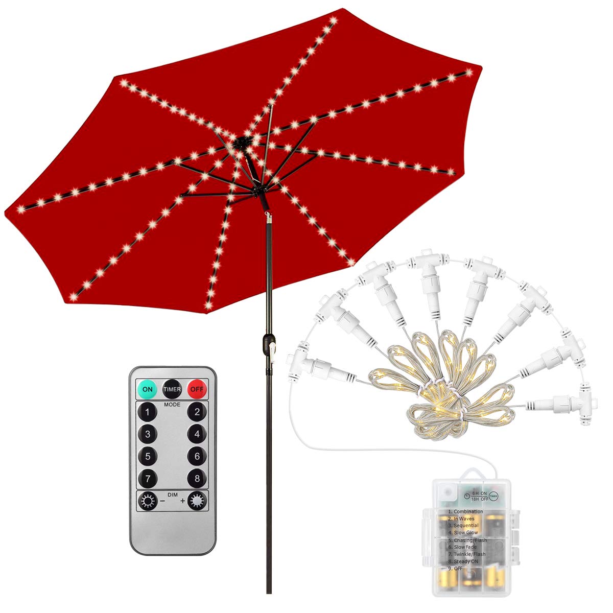 amir patio umbrella light Lights, 104 LED String Lights with Remote Control, 8 Lighting Mode Umbrella Lights Battery Operated Outdoor Lighting for Patio Umbrellas Camping Tents or Outdoor Tools & Home Improvement Color:DAKOTA MC-5SF 7.2 FX - Trek Exclude Electronics Table : T