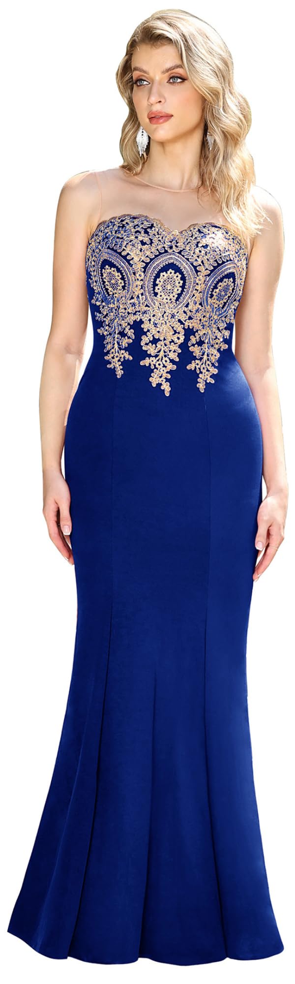 MisShow Robe de Soirée Femme Longue sirène en Broderie Dentelles Robe Chic et élégante