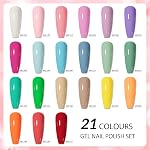 Phoenixy Gel Nail polonais, 21 Couleurs Gel Nail Polish Set Soak Off Gel Nails Starter Kit Vernis Base et Top Matte Coat Cadeaux pour femmes
