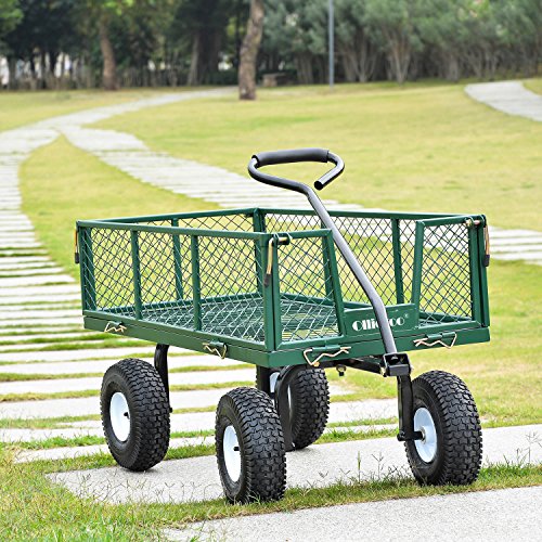 Ollieroo Utility Wagon Farm and Ranch Heavy-Duty Steel Garden Cart with Removable Folding Sides and 10