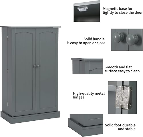 Miniatura 8 de Function Home - Alacena con puertas y estantes ajustables para cocina, sala y comedor, despensa de estilo rústico, 41 pulgadas, gris