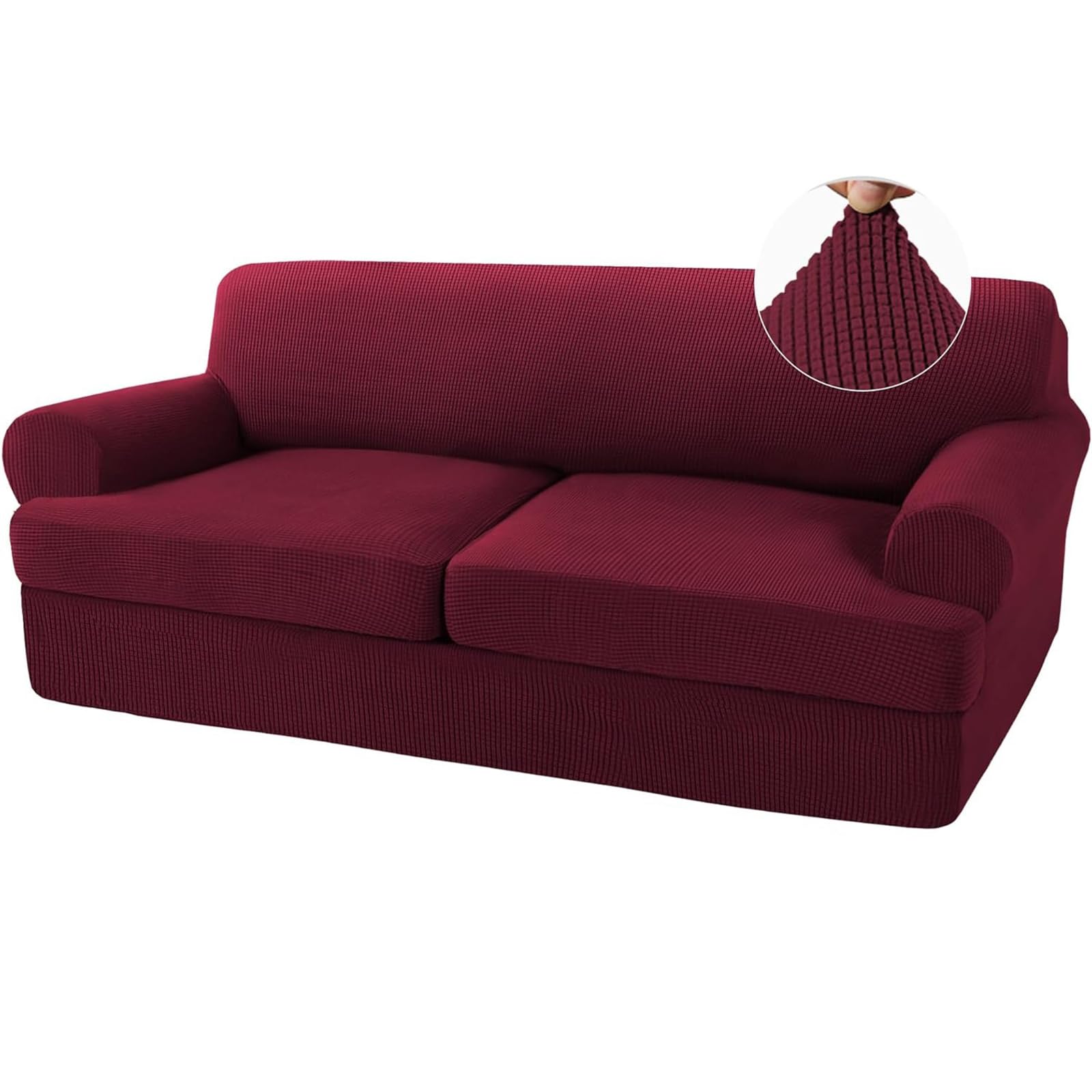 Housses de canapé lavables bordeaux grand loveseat à fond élastique antidérapant