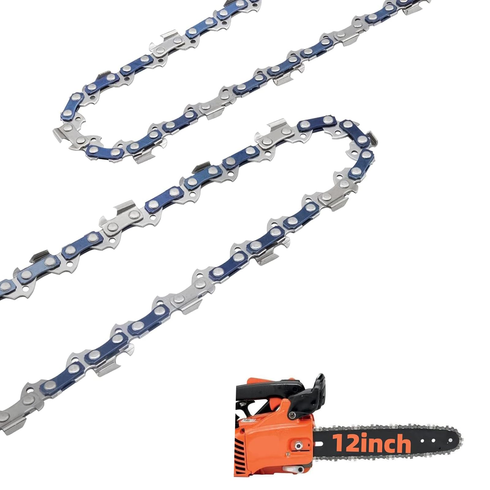 2 Pcs 12 Inch Chainsaw Chain, 3/8 LP Pitch, .043'' Gauge, 45 Drive Links, Replacement Chain Saw Chains, Low-Kickback Saw Chain fits Stihl, Dewalt, Craftsman, Oregon, Makita