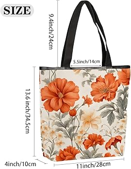 Amazon.com: Orange Floral Canvas Tote Bag for Women Large Tote Bag