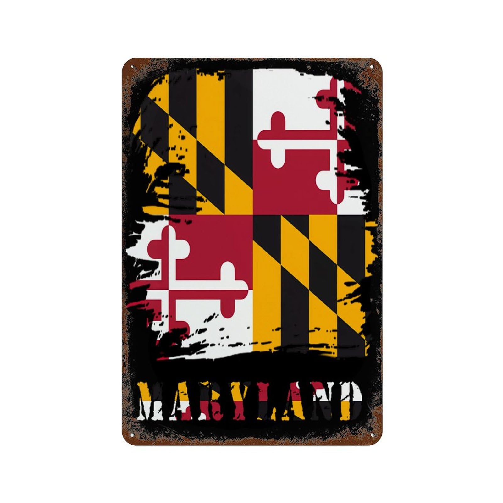 KWQDOZF Vintage Maryland State Flag Theme Metal Tin Sign,Vintage Iron Hanging Plate Vertical with Rust Poster Wall Decor 8x12inch