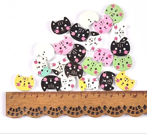 AKOAK 50 botones de madera de 2 agujeros, botones de gato, para álbumes de recortes a mano, costura, decoración de disfraces, manualidades (A-01,