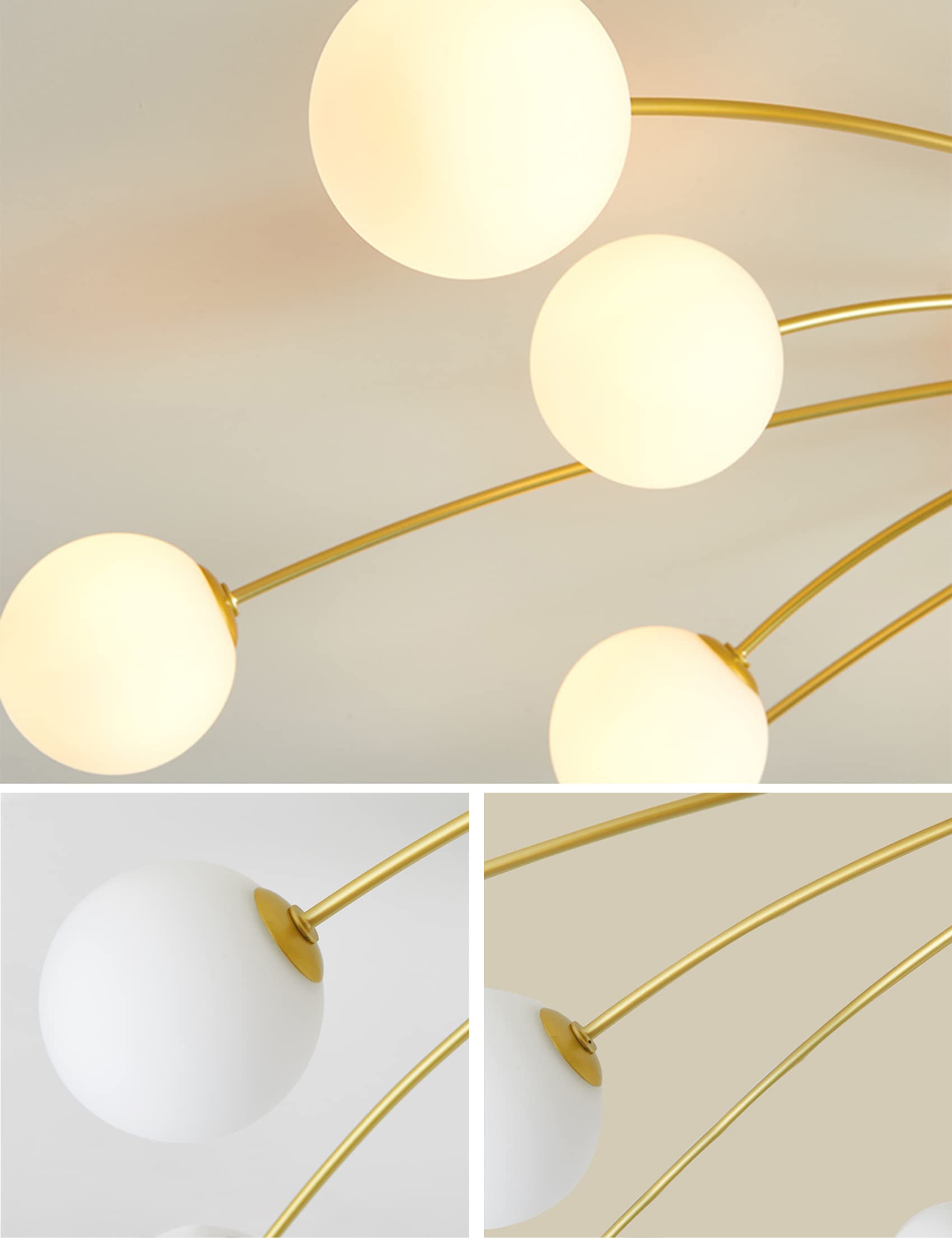 Lampadario Sputnik, Lampada da Soffitto Sputnik, Lampadario a Sospensione Oro 12 Luci, Lampada a Sospensione Moderno con Paralume Sfera in Vetro Bianco per Soggiorno Cameretta