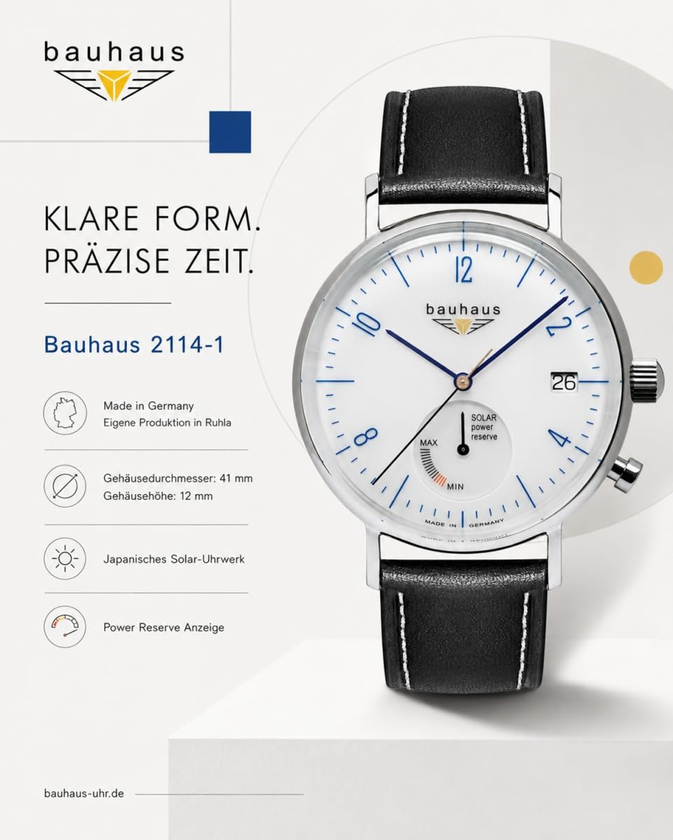 Bauhaus 2114-1 Herrenuhr Solar Leder Made in Germany 5 ATM