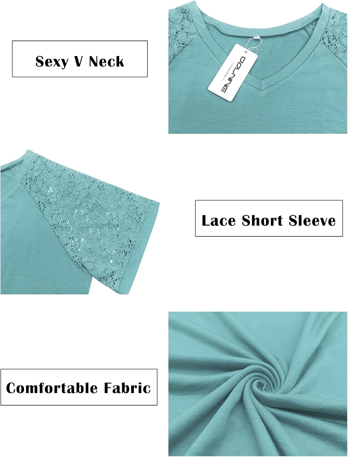 DOLNINE Plus-Size-Tops for Women Summer V Neck Casual Shirts Lace Short Sleeve Tees - Image 3