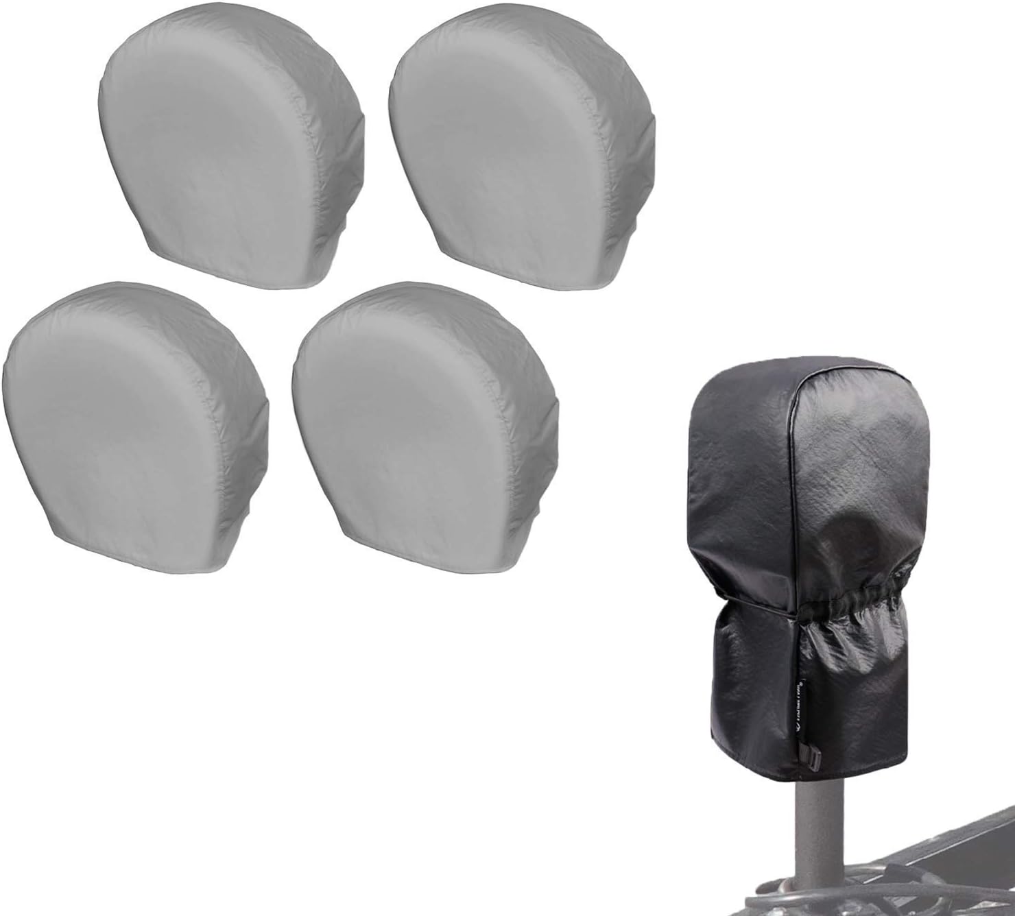 Explore Land Electric Tongue Jack Cover Bundle with Tire Covers 4 Pack (Universal fits Tire Diameter 26-28.75 inches, Gray)