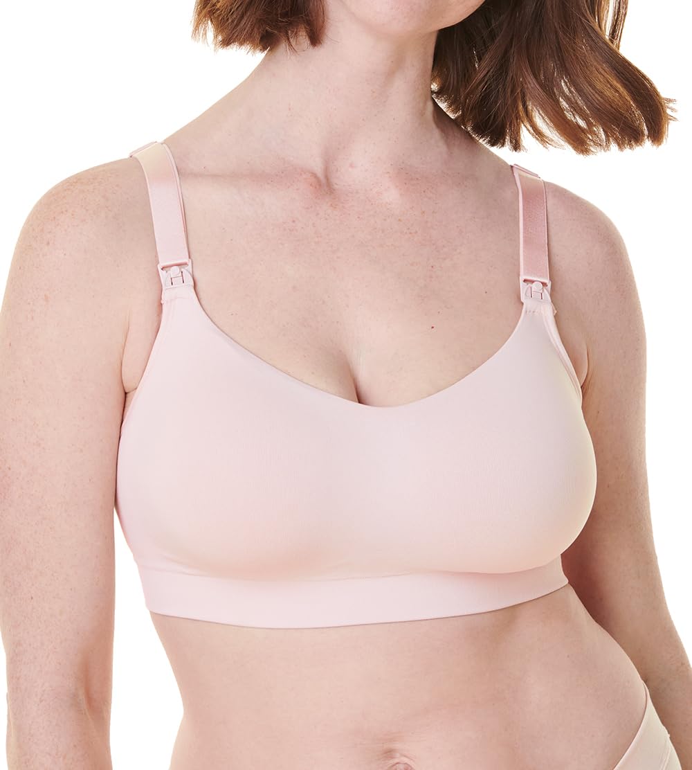 Bravado Designs Women's Nursing Bra for Breastfeeding, Intrigue Balconette Supportive Seamless Wirefree Maternity Bra, Chalk Pink-lace, M