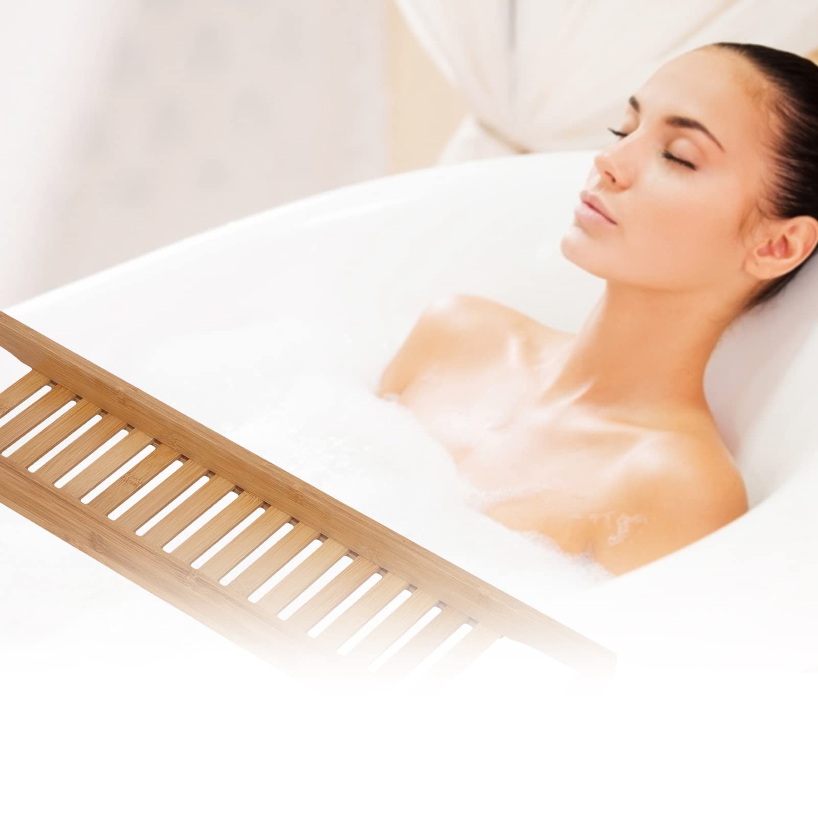 Plateau de baignoire extensible en bambou – Étagère réglable pour bougies, serviettes, livres, vin, téléphones – Parfait pour la douche et la détente