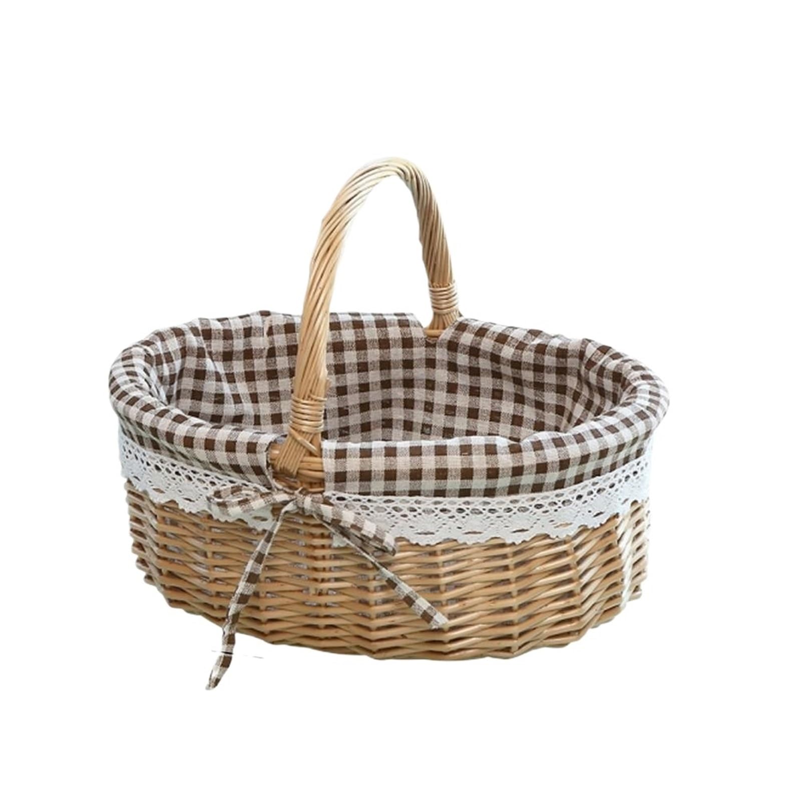 egg basket, Rattan Storage Basket Handheld Gathering Harvest Empty Picnic Bread For Table Egg Shelf(Coffee)