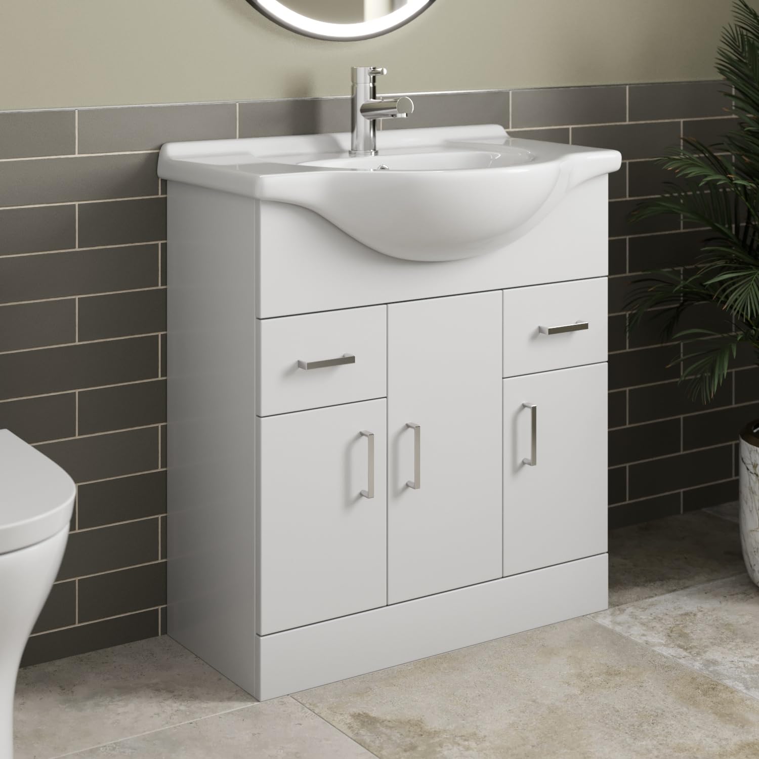 750mm Vanity Unit Basin Sink Bathroom Storage Cabinet Cupboard Freestanding, Single Tap Hole Ceramic Wash Basins, Soft Close Doors & Drawers, White Gloss