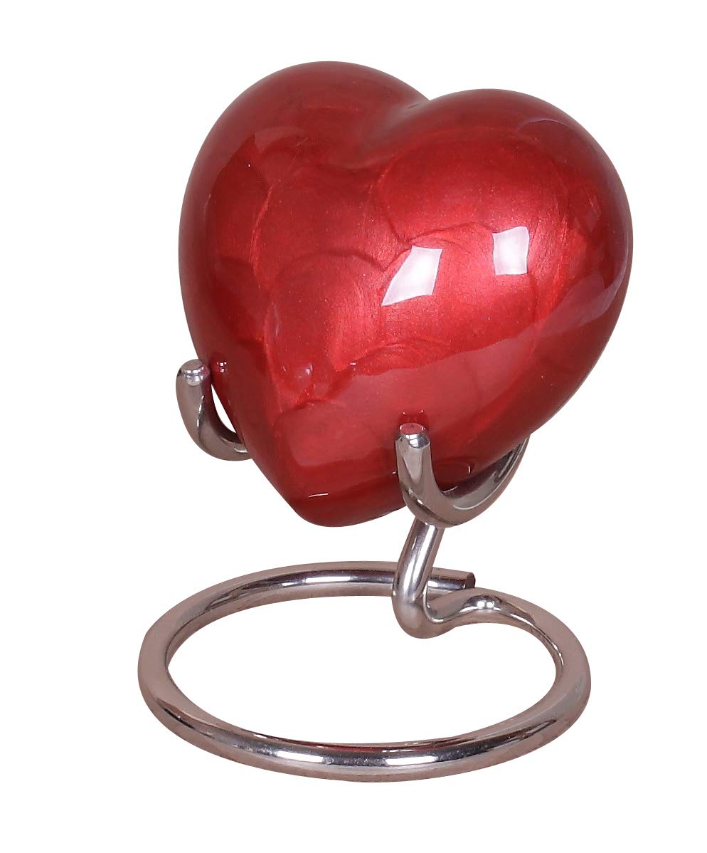 Small Heart Keepsake Cremation Urn for Ashes – 3-Inch Memorial Heart with Secure Screw Lid, Approx 15 Teaspoons Capacity, Includes Display Stand & Velvet Box (Red) — image 1