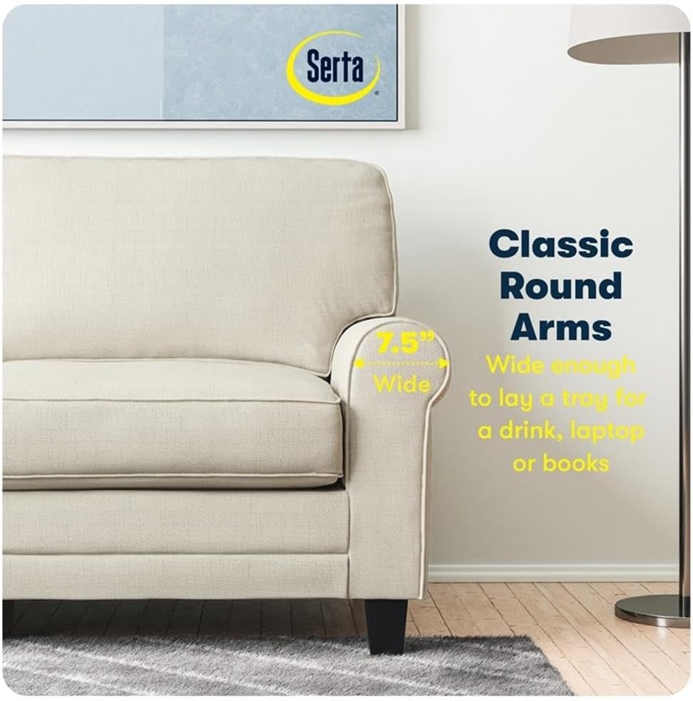 Pemberly Row 61" Rolled Arm Loveseat Sofa, Buttercream Upholstery, Compact 2-Seater Couch with Removable Covers, Solid Wood Frame, High-Density Foam Cushions, Ideal for Small Living Rooms or Home