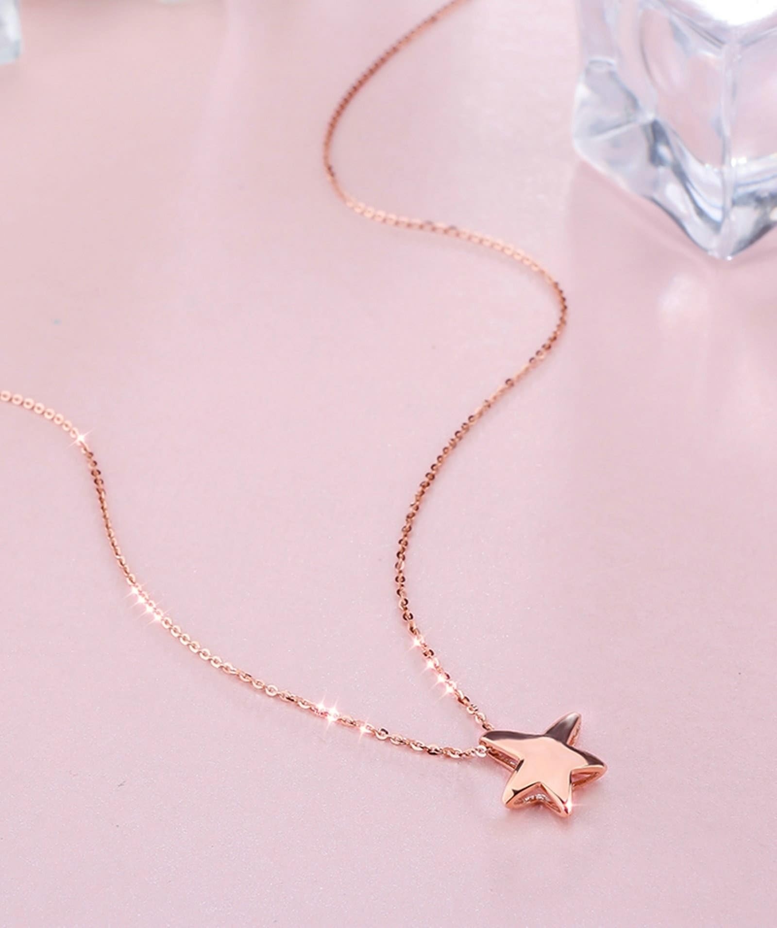 Collar de oro rosa de 18 K Au750, colgante de estrella de mar, para mujer, cadena de oro 750, 50 cm, Oro rosa de 18 quilates, Sin circonita