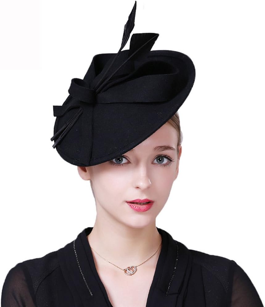 Vintage Womens Dress Fascinator Wool Pillbox Hat Formal Church Wedding Tilt Hat