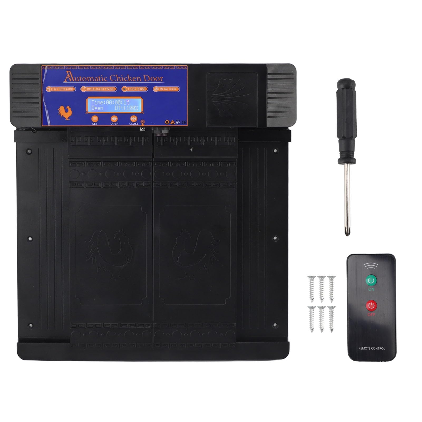 Porta Automatica per pollaio, sensore di Luce per Porta Automatica per pollaio, Doppia Porta, apriporta Anti pizzicamento, con Timer, Schermo LCD, avviso di Batteria scarica (Nero)