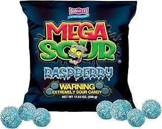 Barnetts - Mega Sour Candy Raspberry 500g - Trendy Sweet Bags - Traditionally Handmade Sweets - Sour Coating Lasts 20 Seconds - Candies for Party Bag, Gift Hamper, or Hamper Box