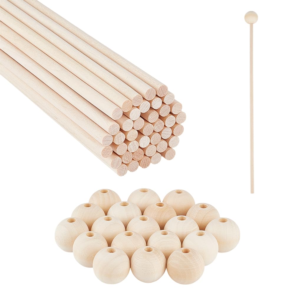 BENECREAT 40pcs Wooden Dowel Rods & 40pcs Dowel Caps