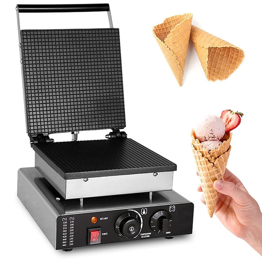 Máquina Comercial para Conos de Helado crujientes, máquina eléctrica para Conos de gofre de 1750 W con Control de Temperatura y Tiempo Ajustable, máquina para Rollos de Huevo de AC,