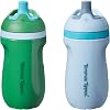 Tommee Tippee Insulated Sporty Spout Non-Spill Toddler Cup, 266ml, 12m+, Pack of 2, with Leak-Proof Valve and Handle, in Fun Bright Colours, Blue & Green