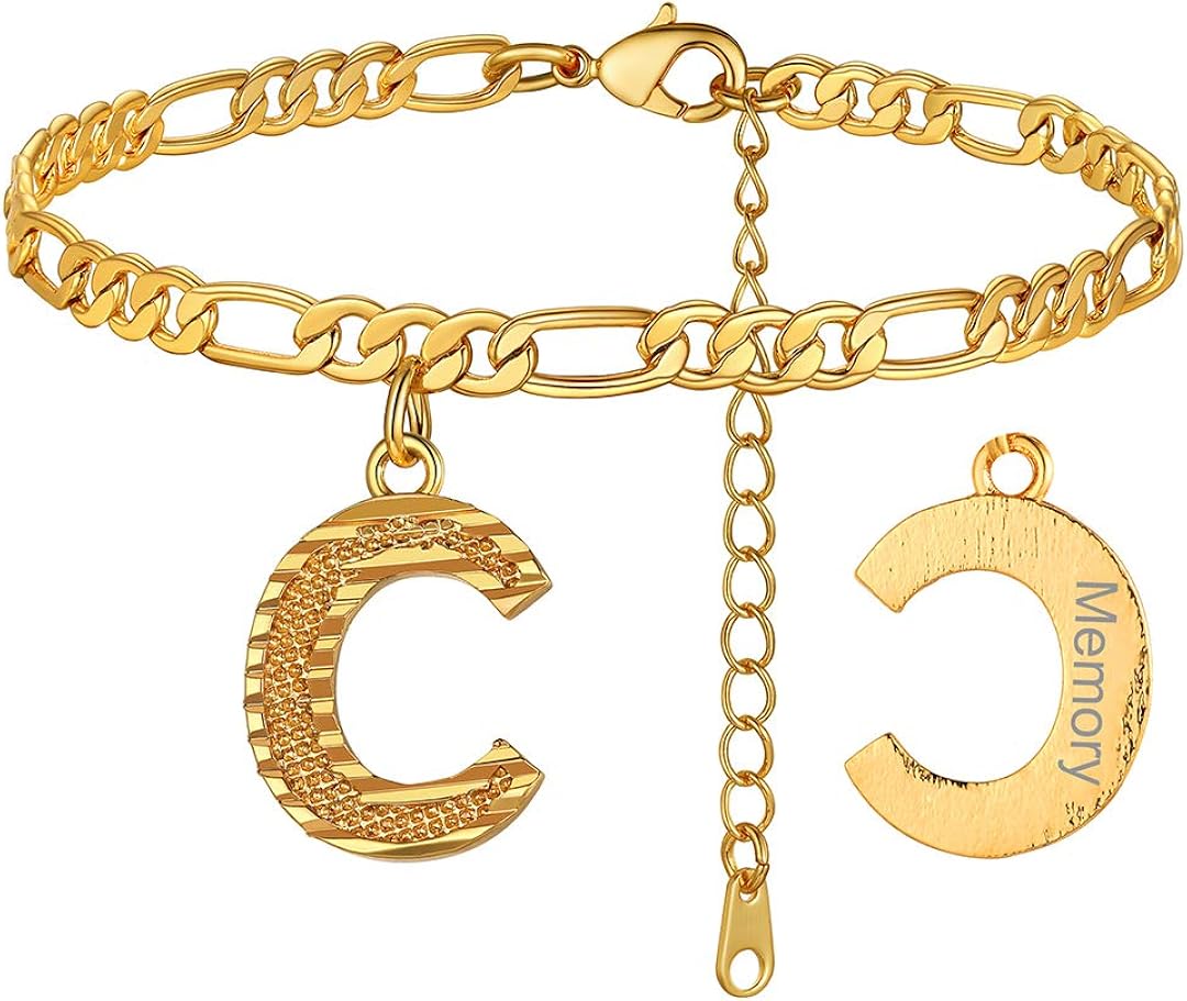 ChainsHouse 4.5mm iniziale cavigliera oro lettera Figaro catena 18 carati placcato oro bracciali alla caviglia per le donne ragazze adolescenti estate ...