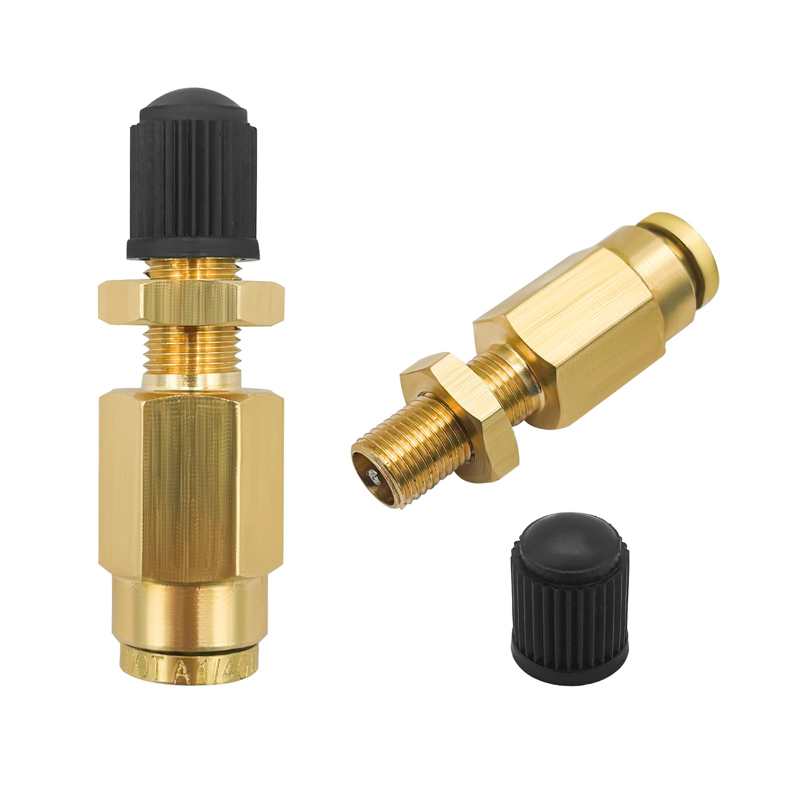 2 PCS Inflation Valve, 1/4'' Brass Air Inflation Valve with Push to Connect for 1/4'' OD Air Line Tubing and Air Spring Suspension for Trailer Tractor, Car Accessories