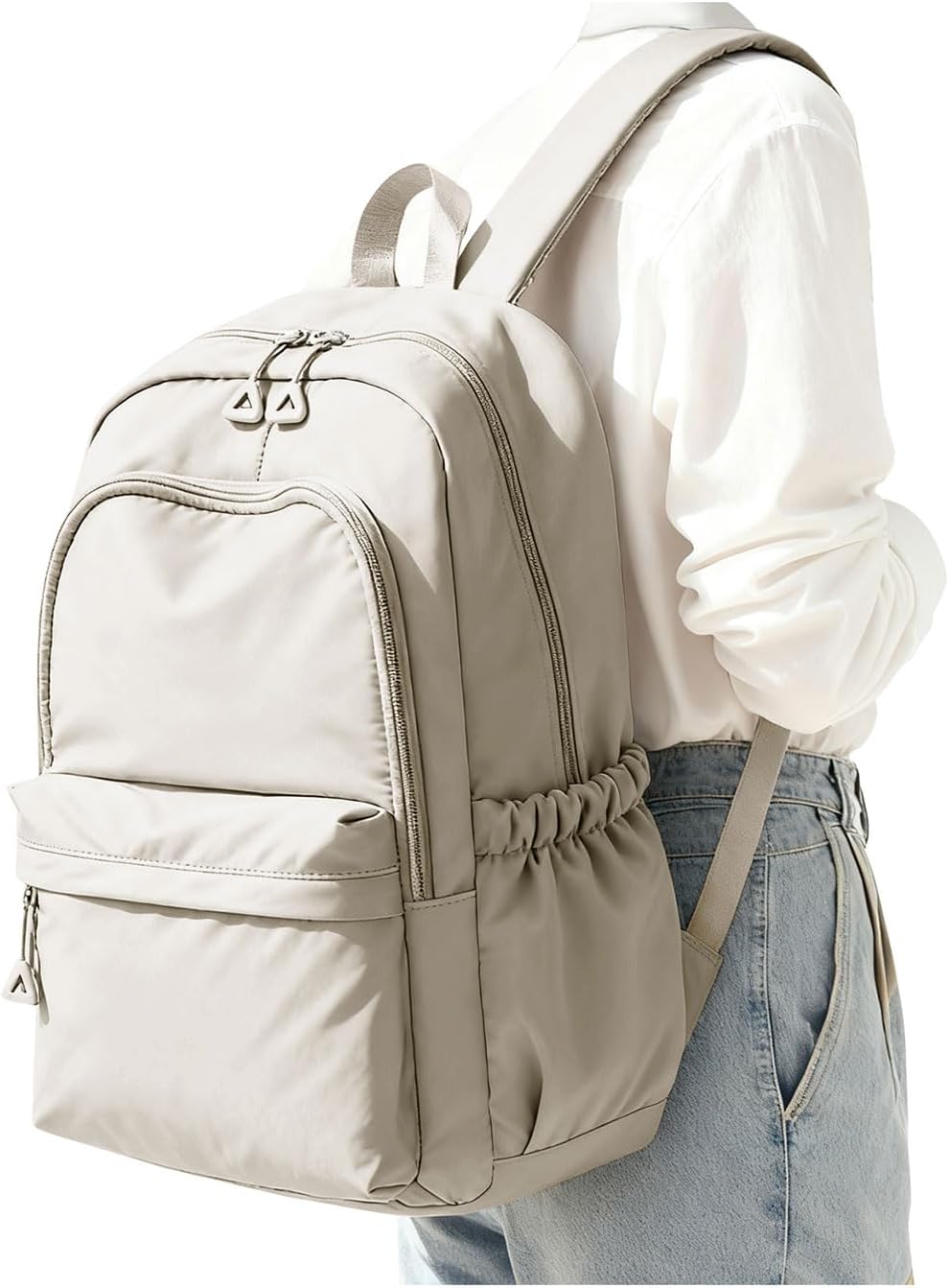 BJLFS Khaki School Backpack for Girls Women Waterproof High School Book Bag Cute Backpack for Men Teens Boys, Lightweight Simple Middle School Back Pack Daypack