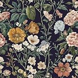 Livebor Floral Peel and Stick Wallpaper Vintage Floral Contact Paper 16.9'x118.1' Dark Flower Wallpaper Peel and Stick Boho Self Adhesive Removable Wall Paper for Cabinets Bathroom Decorative Vinyl