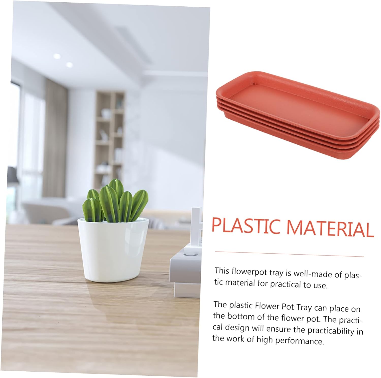 4pcs Leak-Proof Plant Saucers White Base Trays for Indoor/Outdoor Use Rectangle Flower Pot Liners No Holes