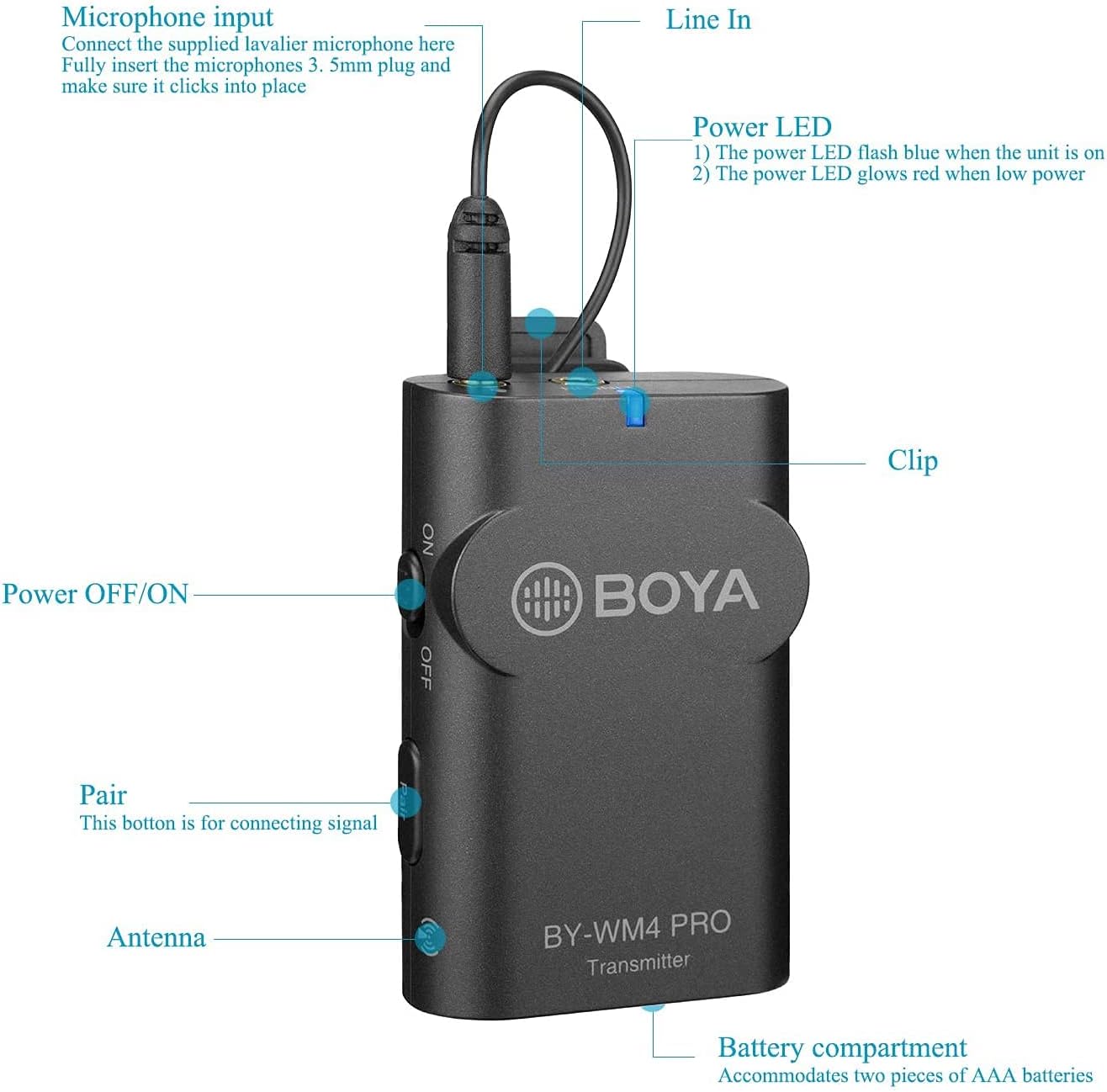 Boya 2.4G Wireless Microphone Kit for iOS Devices 1+2, Black, (BY-WM4PRO-K4)