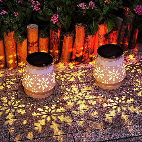 LETMY 2 Pack Christmas Lantern, Solar Garden Light, Decorative Hanging Lantern for Indoor Home Tables and Fireplaces Outdoor Patios, with Holiday Retro Decorative Ornaments