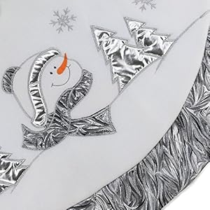 WEWILL 36 Luxury Snowman Christmas Tree Skirt Silvery White Embroidered Snowflake with Satin Border Xmas Mat Party Supplies Decorations