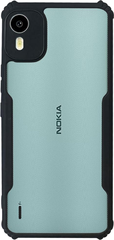 Image of AIBEX Crystal Clear Back Cover Case for Nokia C12 | 360 Degree Protection | Shock Proof Design | Transparent Back Cover Case (PC & TPU, Black Bumper)