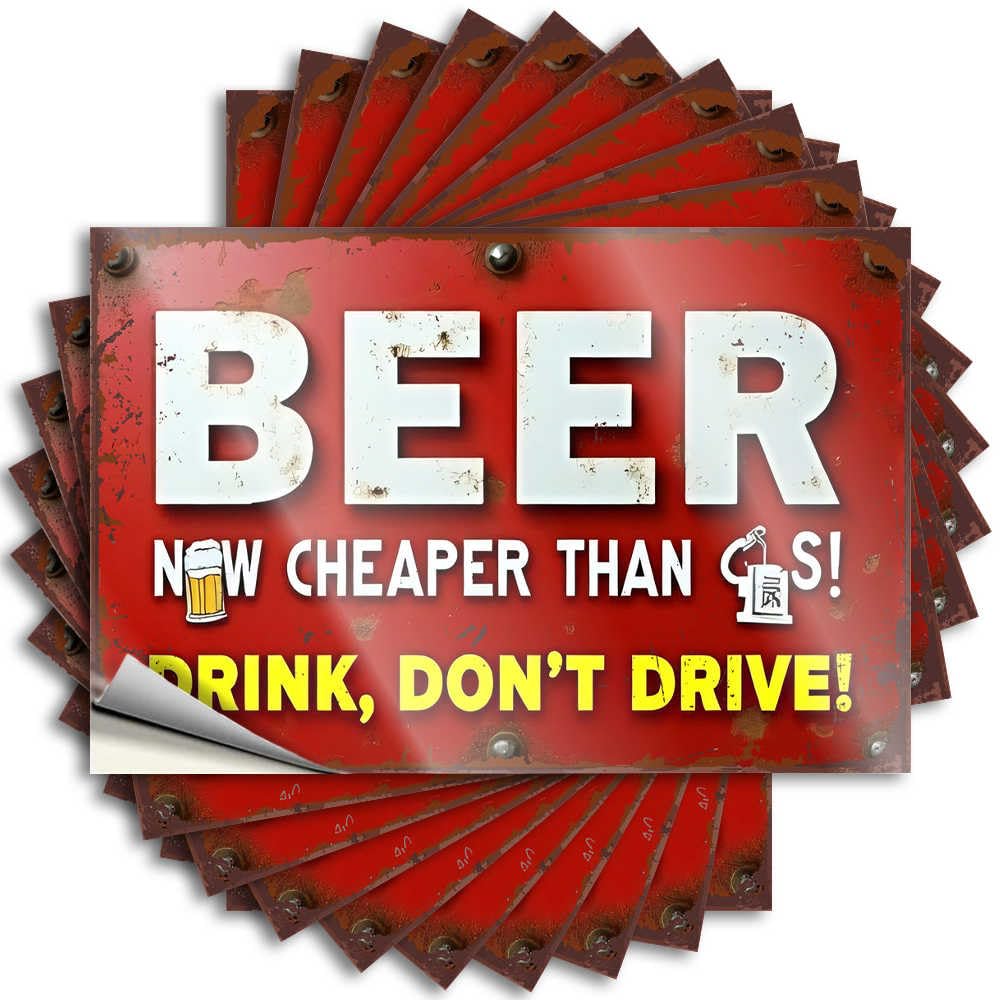 Abipuir Funny Bumper Sticker Beer Cheaper Than Gas: Drink Responsibly! 10 Stickers for Car Toolbox (8 x 12 cm)