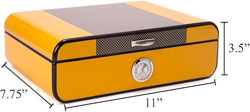 Miniatura 3 de Bey-Berk Humidor de puros con humistato e higrómetro externo con capacidad para hasta 50 puros (amarillo)
