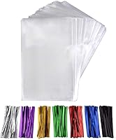 Vista 7 de 200 bolsas de celofán transparentes de 10 x 6 pulgadas (1,4 mil) con cinco lazos de colores aleatorios, ideales para panadería, galletas, dulces