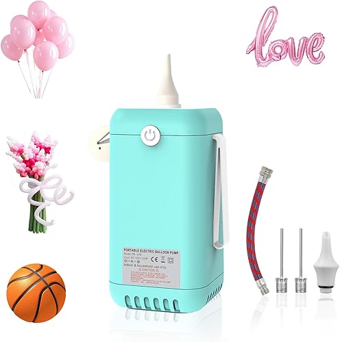 Miniatura 10 de AXHJ Bomba de globo alimentada por pilas, bomba de globo de aire eléctrica 2 en 1, inflador de globos para 260q, papel de aluminio, globos de látex