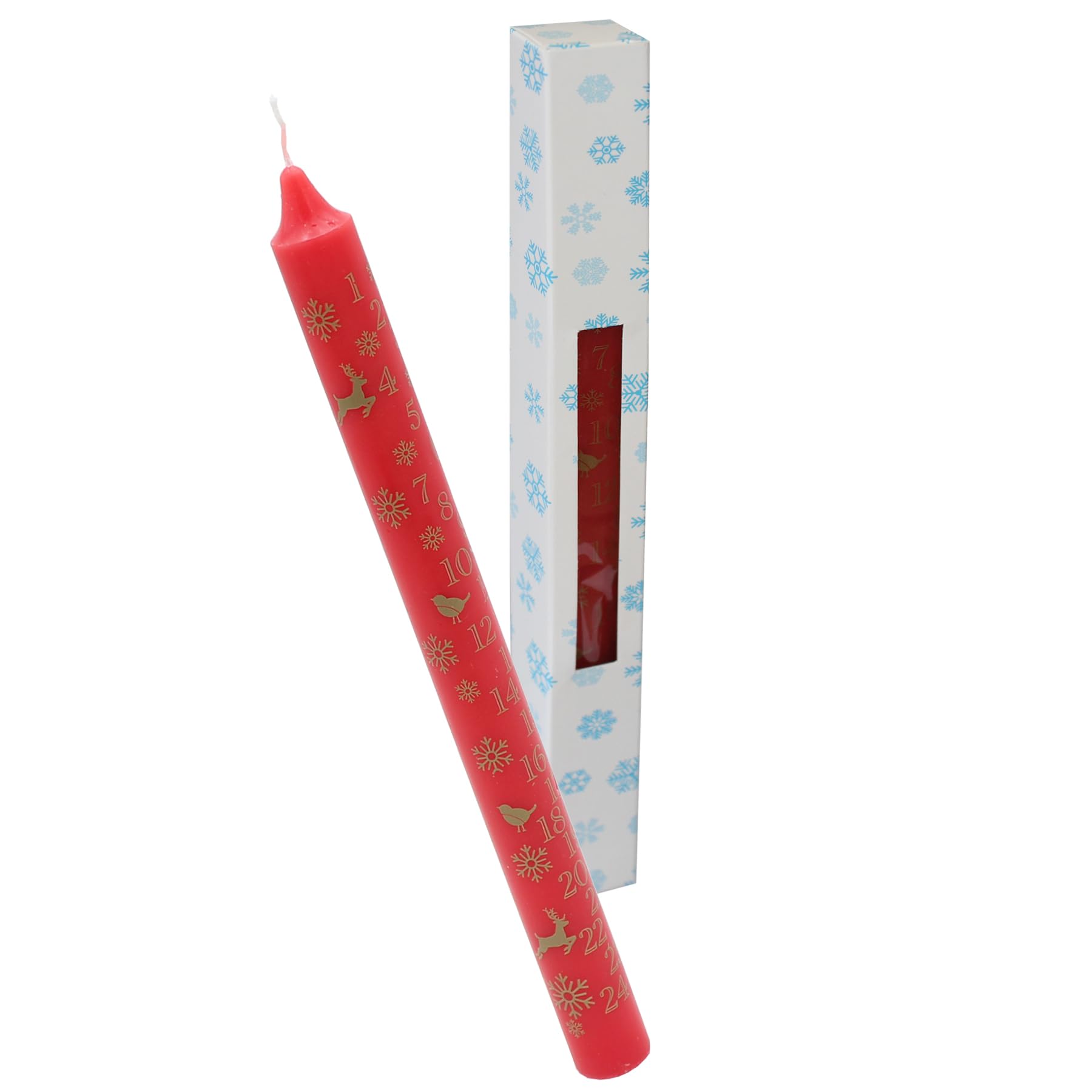 Widdle Gifts Red Christmas Advent Candle Boxed 25Cm Tape Countdown Candle With Robins And Reindeers Design (Red)
