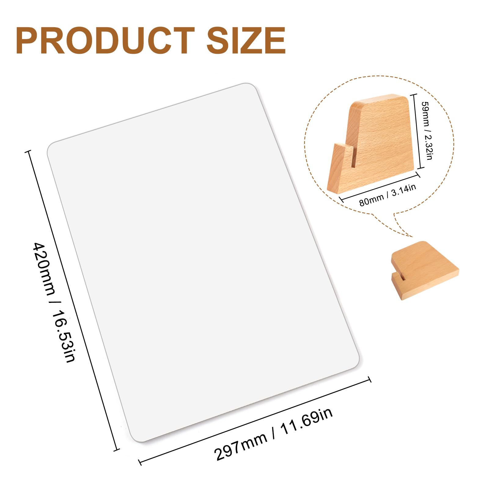 Tableau Blanc A3, 42 x 30cm, Lot of 2 Tableau Blanc Double Face avec Supports en Bois, Tableau blanc pour Table, Whiteboard pour Bar Café Mariage